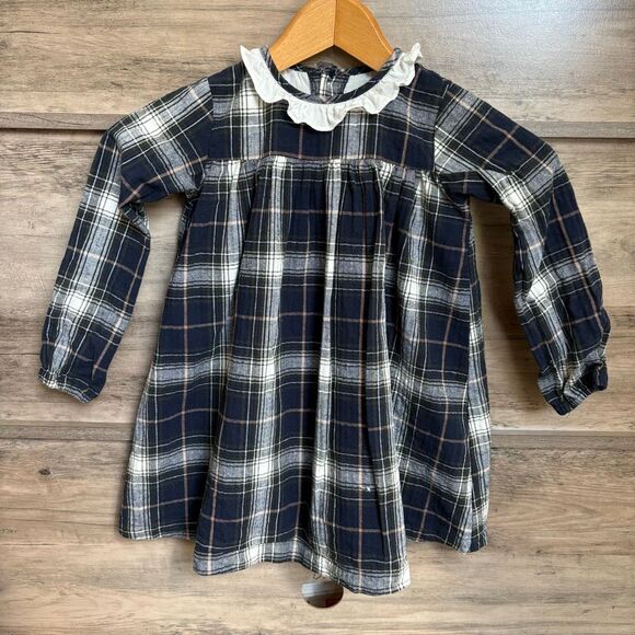 Edgehill Collection Other - Edgehill Collection Navy White Plaid Long Sleeve Dress Ruffle Scoop Neck Collar